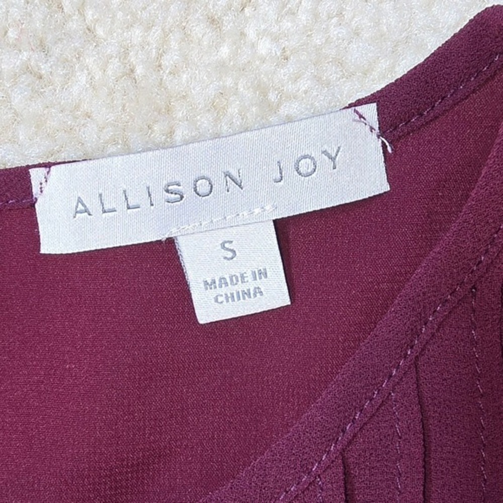 ALLISON JOY Womens Plum Pleated Ruffle Sleeve Keyhole Chiffon Blouse Top Size S - Picture 7 of 8
